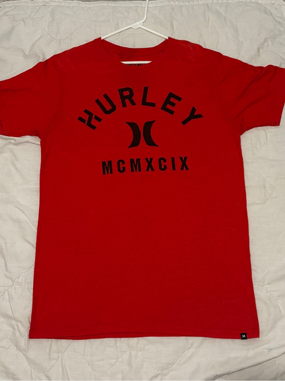 Hurley Red Short Sleeve Logo Tee with Black Print
